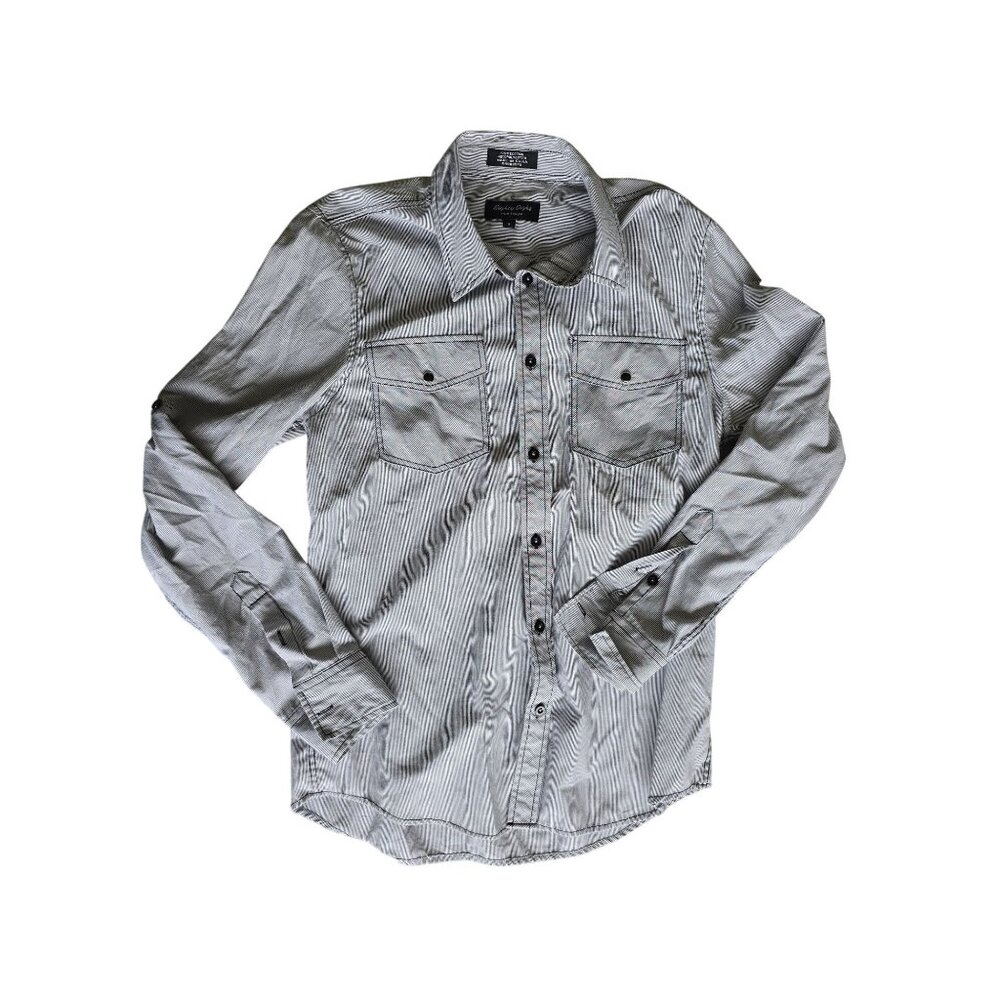 Eighty Eight Womens Button-Down Shirt Gray Striped Size S Cotton Blend
